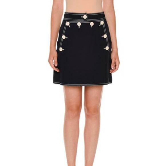 Stella McCartney navy skirt, sailor-style button detailing, white topstitching - Picture 8 of 8